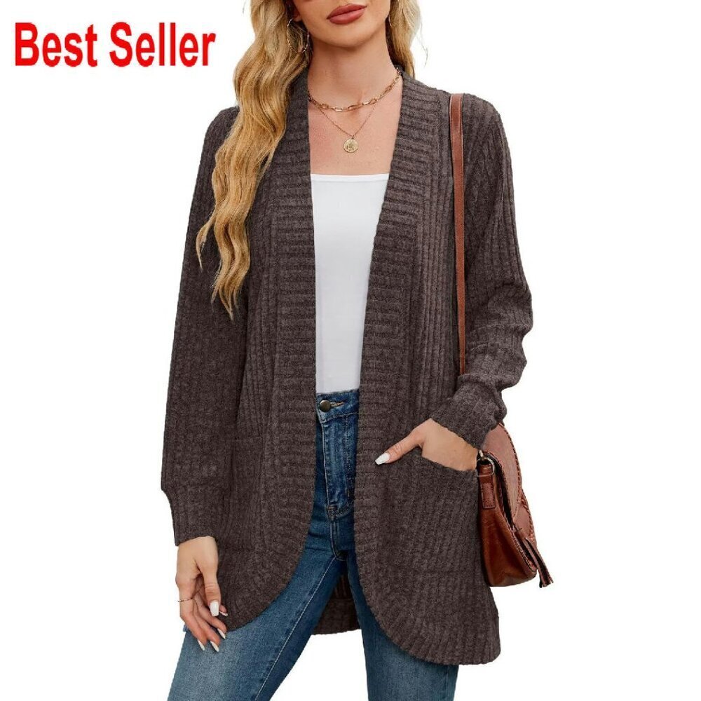 Plus Size Cardigan Long Sleeve Lightweight Open Front Knit Sweater Chic Casual